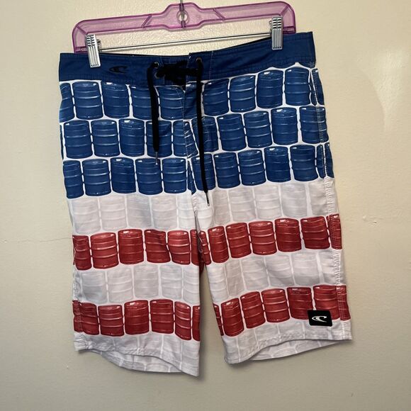 O’NEILL Men’s Keg Leg Patriotic 20” Boardshorts Swim Surf, White/Red/Blue-30” - Picture 4 of 7